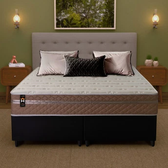 Conjunto Cama Box Molas Ensacadas Georgia Bege King 193x203x60