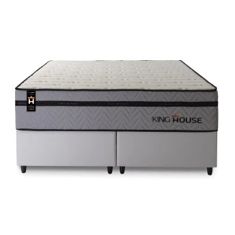 Conjunto Cama Box Molas Ensacadas Preston Cinza Queen 158x198x71