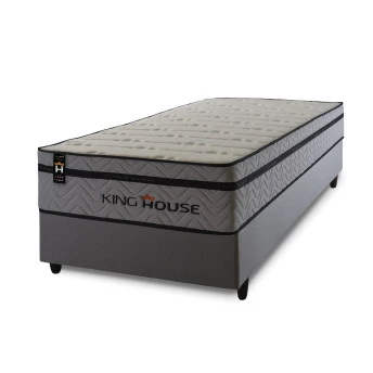 Conjunto Cama Box Molas Ensacadas Preston Cinza Solteiro 88x188x71