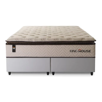 Conjunto Cama Box Molas Ensacadas Quartzo Marrom Queen 158x198x71