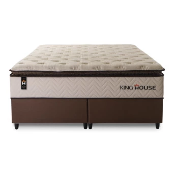 Conjunto Cama Box Molas Ensacadas Quartzo Marrom Queen 158x198x71