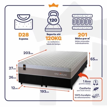 Conjunto Cama Box Molas Ensacadas Sheffield Bege King 193x203x65