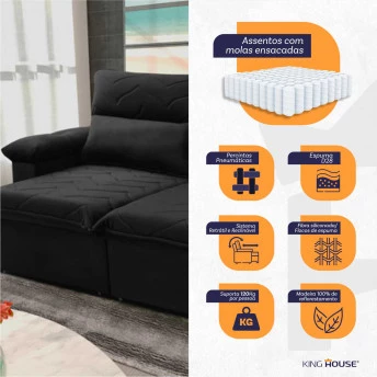 Sofá Retrátil Reclinável Paris Suede Velut Molas Ensacadas - King House