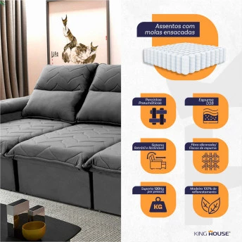 Sofá Retrátil Reclinável Paris Suede Velut Molas Ensacadas - King House