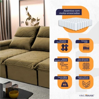 Sofá Retrátil Reclinável Paris Suede Velut Molas Ensacadas - King House