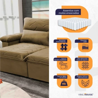 Sofá Retrátil Reclinável Paris Suede Velut Molas Ensacadas - King House