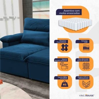 Sofá Retrátil Reclinável Paris Suede Velut Molas Ensacadas - King House