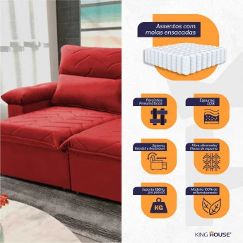 Sofá Retrátil Reclinável Paris Suede Velut Molas Ensacadas - King House