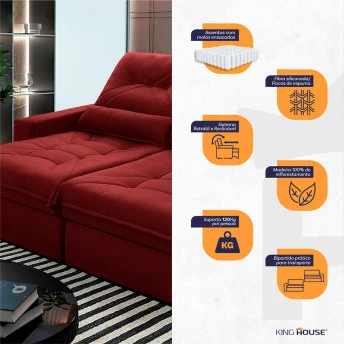 Sofá Retrátil Reclinável Sevilha Suede Velut Molas Ensacadas - King House