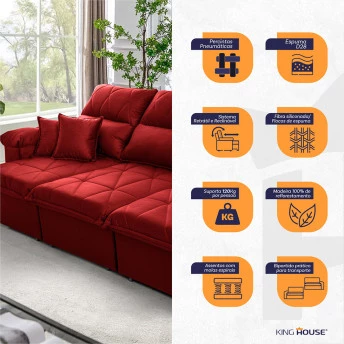 Sofá Retrátil Reclinável Trento Suede Velut Molas no Assento - King House