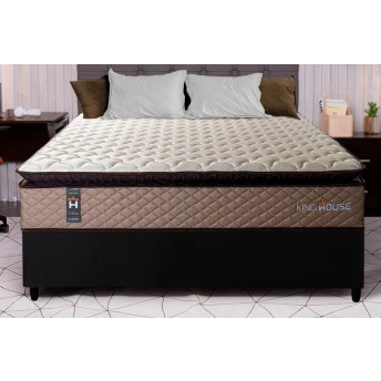 Conjunto Cama Box Espuma Atlanta Bege Casal 138x188x62