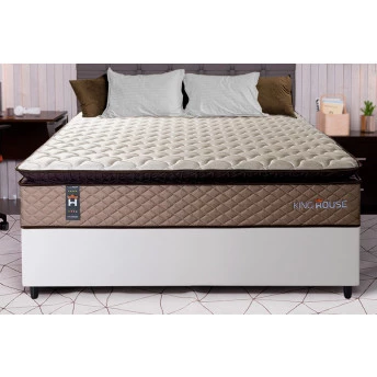 Conjunto Cama Box Espuma Atlanta Bege Casal 138x188x62