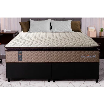 Conjunto Cama Box Espuma Atlanta Bege Queen 158x198x62