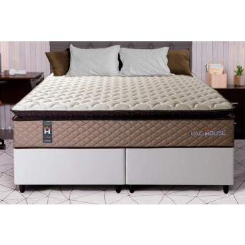 Conjunto Cama Box Espuma Atlanta Bege Queen 158x198x62
