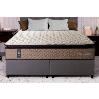 Conjunto Cama Box Espuma Atlanta Bege King 193x203x62
