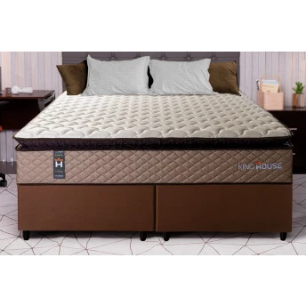 Conjunto Cama Box Espuma Atlanta Bege King 193x203x62