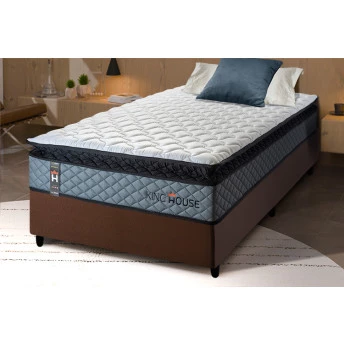 Conjunto Cama Box Espuma Chicago Cinza Solteiro 96x203x57