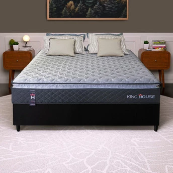 Conjunto Cama Box Viúva Dakota Preto 128x188x57 Espuma D33