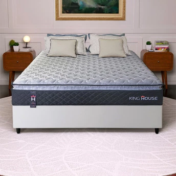 Conjunto Cama Box Casal Dakota Preto 138x188x57 Espuma D33