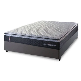 Conjunto Cama Box Casal Dakota Preto 138x188x57 Espuma D33