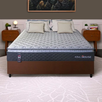 Conjunto Cama Box Casal Dakota Preto 138x188x57 Espuma D33
