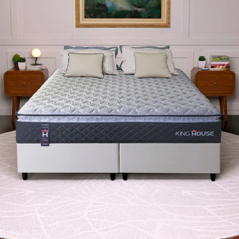 Conjunto Cama Box King Dakota Preto 193x203x57 Espuma D33