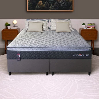 Conjunto Cama Box King Dakota Preto 193x203x57 Espuma D33