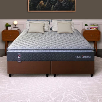 Conjunto Cama Box King Dakota Preto 193x203x57 Espuma D33