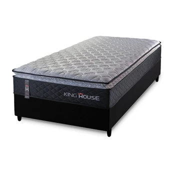 Conjunto Cama Box Solteiro Dakota Preto 88x188x57 Espuma D33