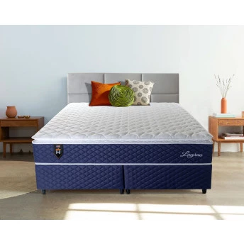 Conjunto Cama Box Queen Size Lagras 158x198x66 Azul Molas Ensacadas 