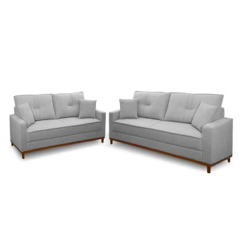 Conjunto Sofá Living 3 e 2 Malibu Bouclê Cinza 1,50/2,30m - King House
