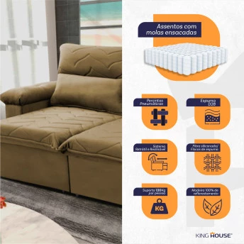 Sofá Retrátil Reclinável Paris Suede Velut Molas Ensacadas - King House