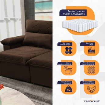 Sofá Retrátil Reclinável Paris Suede Velut Molas Ensacadas - King House