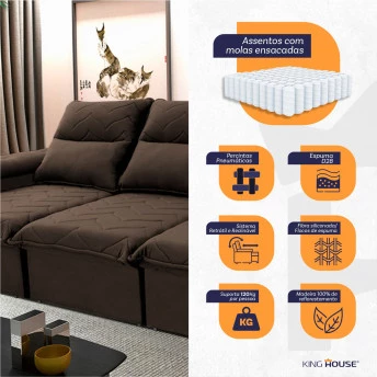 Sofá Retrátil Reclinável Paris Suede Velut Molas Ensacadas - King House