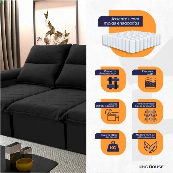 Sofá Retrátil Reclinável Paris Suede Velut Molas Ensacadas - King House