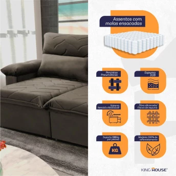 Sofá Retrátil Reclinável Paris 1,50m Suede Velut Tabaco Molas Ensacadas - King House 