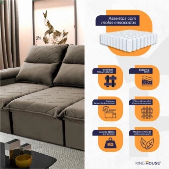 Sofá Retrátil Reclinável Paris Suede Velut Molas Ensacadas - King House
