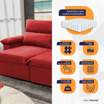 Sofá Retrátil Reclinável Paris Suede Velut Molas Ensacadas - King House