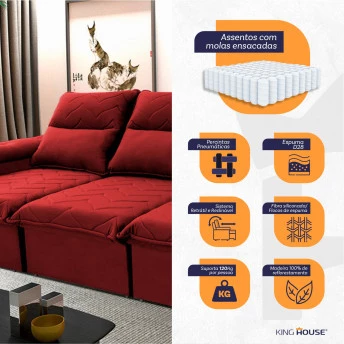 Sofá Retrátil Reclinável Paris Suede Velut Molas Ensacadas - King House