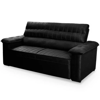 Sofá Retrátil Reclinável 2 lugares com molas 1,50m Quantum Suede Velut Preto - King House