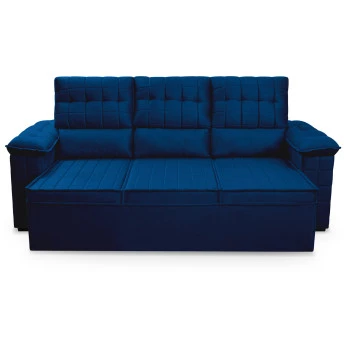 Sofá Retrátil Reclinável 4 lugares com molas 2,30m Quantum Suede Velut Azul - King House