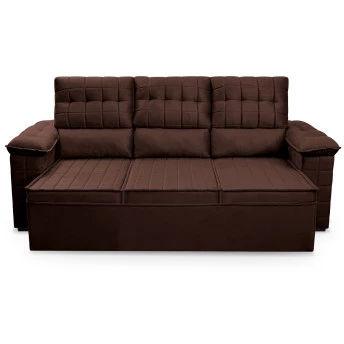 Sofá Retrátil Reclinável 4 lugares com molas 2,30m Quantum Suede Velut Marrom - King House
