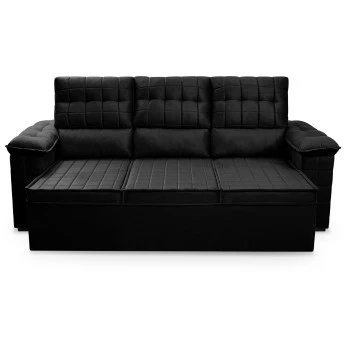 Sofá Retrátil Reclinável 4 lugares com molas 2,30m Quantum Suede Velut Preto - King House