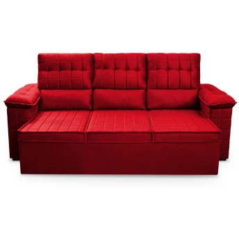 Sofá Retrátil Reclinável 4 lugares com molas 2,30m Quantum Suede Velut Vermelho - King House