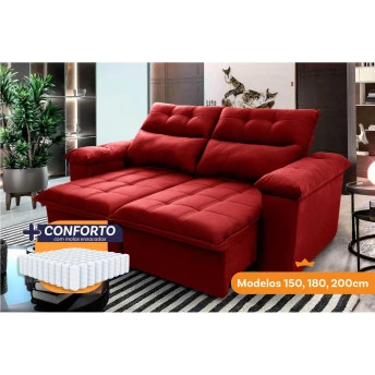 Sofá Retrátil Reclinável Verona Suede Velut Molas Ensacadas - King House
