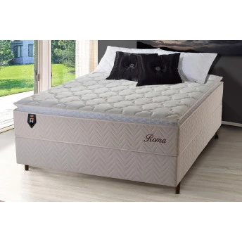 Conjunto Cama Box Casal Roma 138x188x71 Bege/Branco Molas Ensacadas