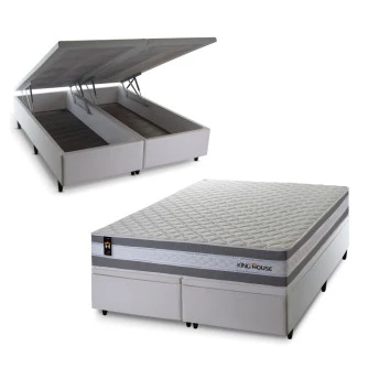 Conjunto Box Baú Alpine Cinza 193x203x72 Molas Ensacadas