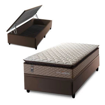 Conjunto Box Baú Atlanta Bege 88x188x69 Espuma D45