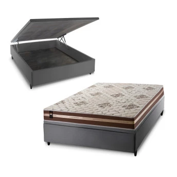 Conjunto Box Baú Chicago Marrom 138x188x64 Espuma D33