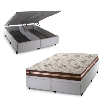 Conjunto Box Baú Chicago Marrom 193x203x64 Espuma D33